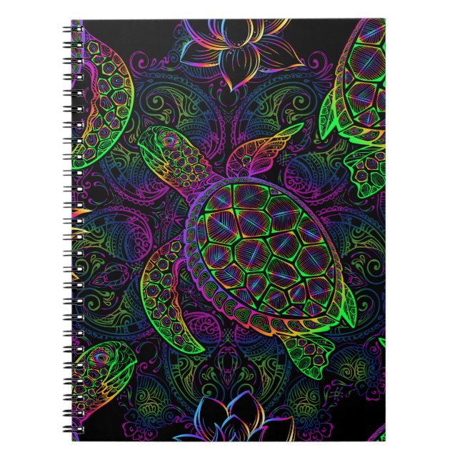 Boho Sea Turtle: Psychedelic Mandala Mönster Anteckningsbok (Framsidan)