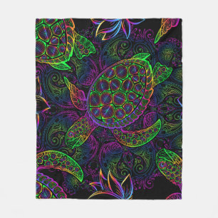 Boho Sea Turtle: Psychedelic Mandala Mönster Fleecefilt