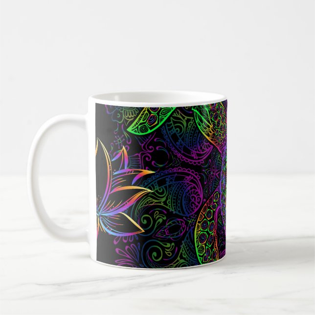Boho Sea Turtle: Psychedelic Mandala Mönster Kaffemugg (Vänster)