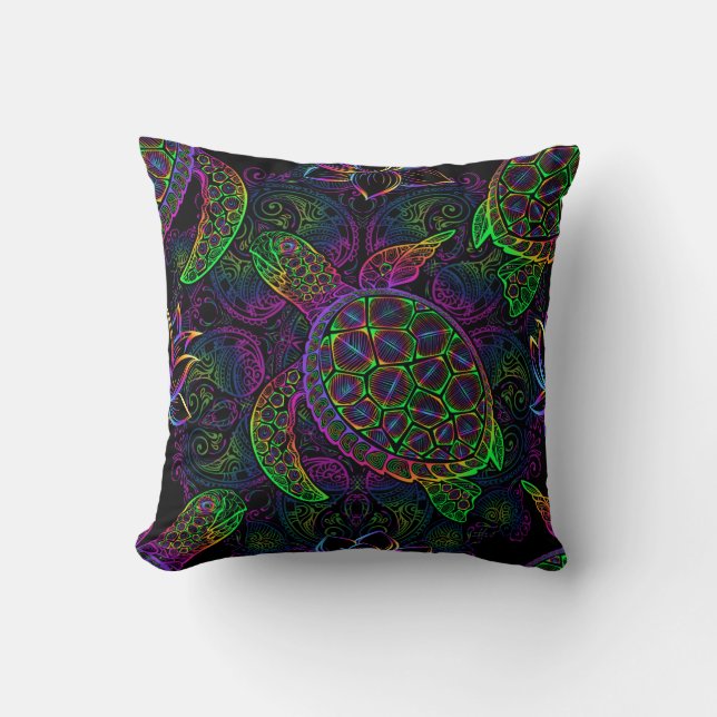 Boho Sea Turtle: Psychedelic Mandala Mönster Kudde (Framsida)