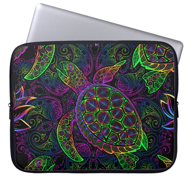 Boho Sea Turtle: Psychedelic Mandala Mönster Laptop Fodral (Framsidan)