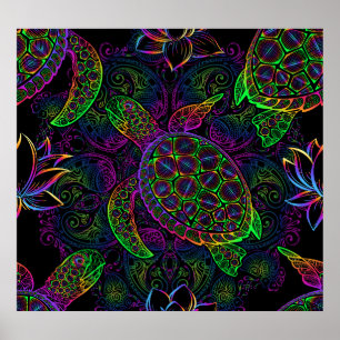 Boho Sea Turtle: Psychedelic Mandala Mönster Poster