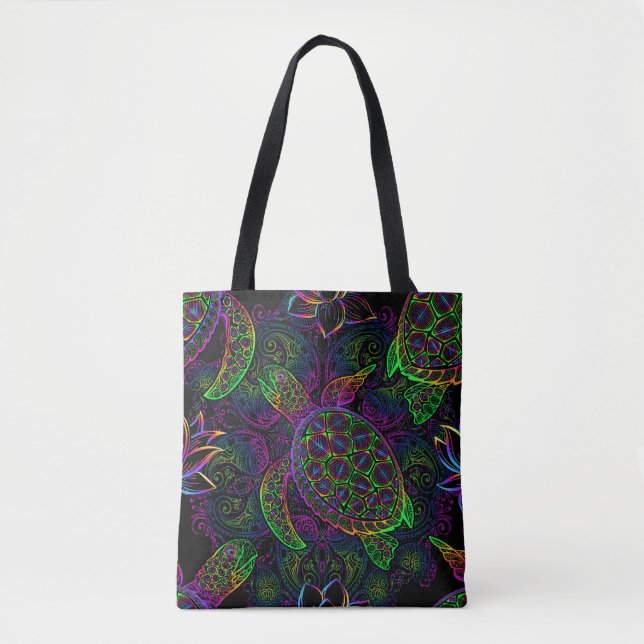 Boho Sea Turtle: Psychedelic Mandala Mönster Tygkasse (Framsida)