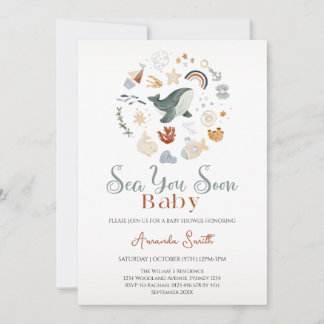 Boho Sea You Soon Marin baby shower Inbjudningar