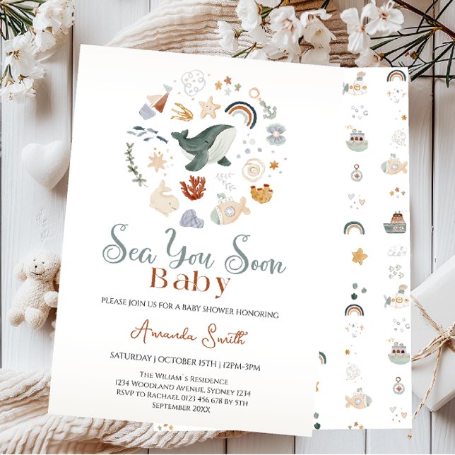 Boho Sea You Soon Marin baby shower Inbjudningar (Skapare uppladdad)