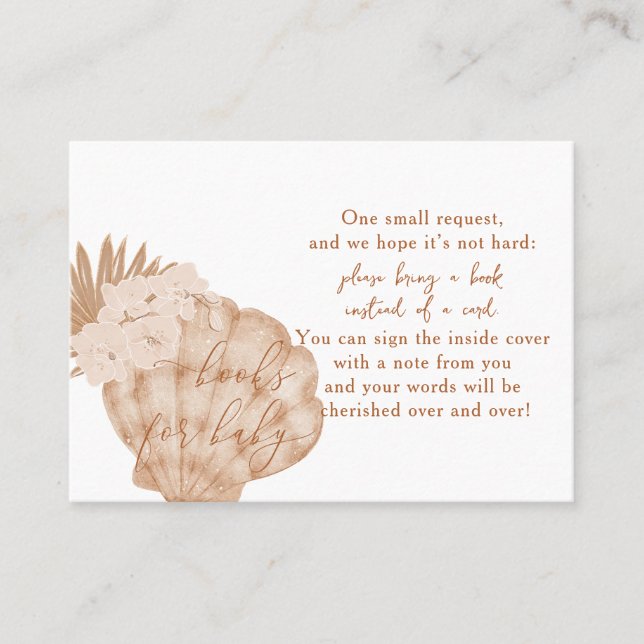 Boho Seashell Baby Shower Bokar for Baby Cards Placeringskort (Framsida)