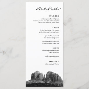 Boho Sedona Arizona Black & White Bröllop Middag Meny