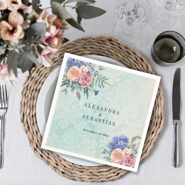 Boho Shabby chic Flowers Grönt Rustic Bröllop Pappersservett (Skapare uppladdad)