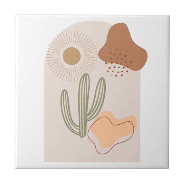 Boho Shapes Abstrakt Beige Terracotta Sol Cactus Kakelplatta (Framsidan)
