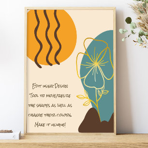 Boho Shapes Simple Guld Flower Quote Poster