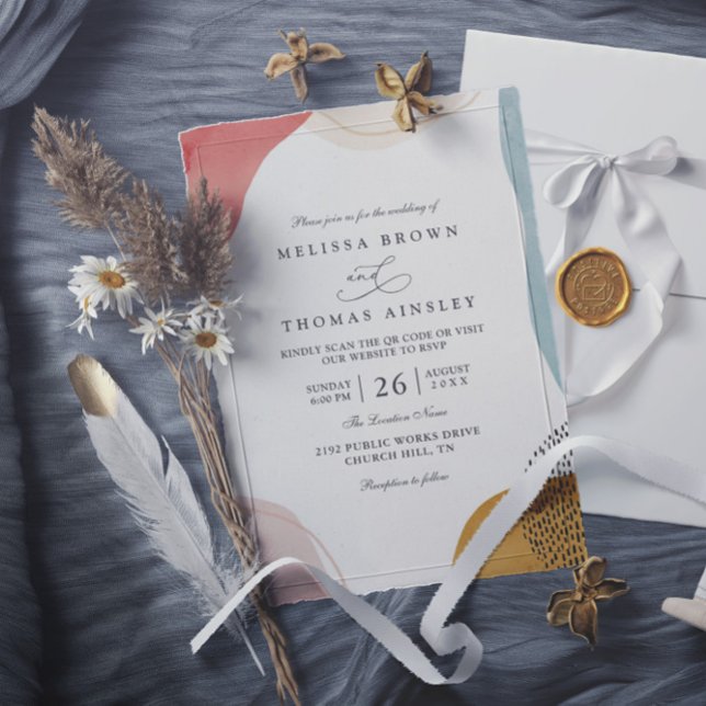Boho Shapes Tropical Minimalist QR Code Wedding Inbjudningar (Skapare uppladdad)