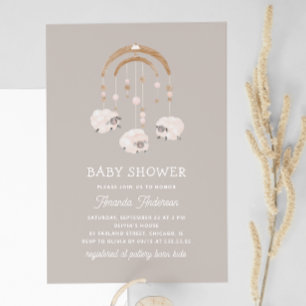 Boho Sheep Mobile Babyskor för varm Grått-Neutra Inbjudningar