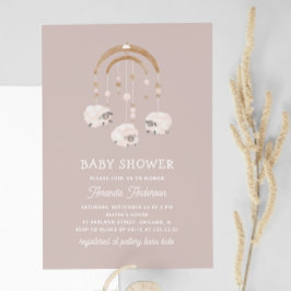 Boho Sheep Mobile | Light Mauve Soft Baby Shower Inbjudningar