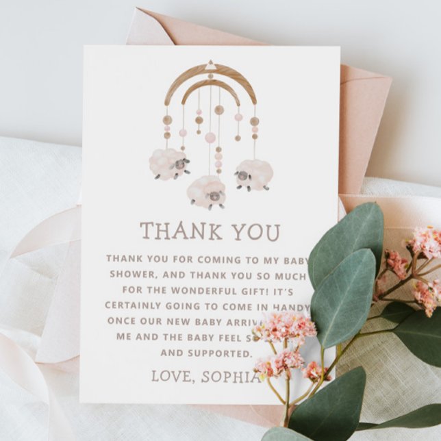 Boho Sheep Mobile | Neutralt babyvykort Tack Kort (Skapare uppladdad)