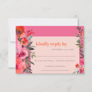 Boho Shock rosa Orange Watercolor Blommigt Bröllop OSA Kort