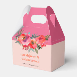 Boho Shock rosa Orange Watercolor Blommigt Bröllop Presentaskar