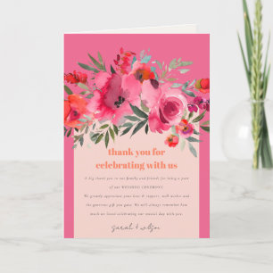 Boho Shock rosa Orange Watercolor Blommigt Bröllop Tack Kort