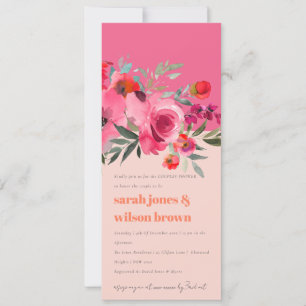 Boho Shock rosa Watercolor Blommigt Par Shower Inbjudningar