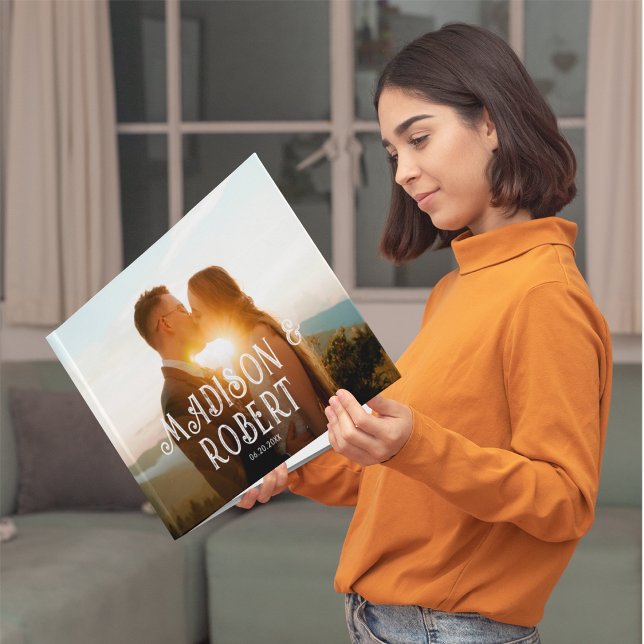 Boho Shock rosa Watercolor Wildblomfoto Bröllop Gästböcker (Front)