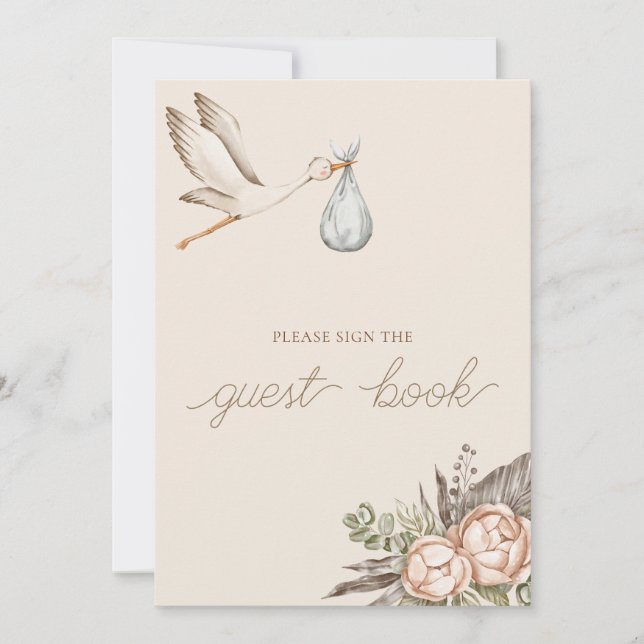 Boho Sign Guest Bok Baby Shower-skylt Inbjudningar (Framsida)