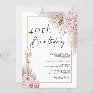 Boho Silke Ro Pampas Grass Birthday-inbjudan Inbjudningar