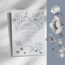 Boho Silver Blå Bröllopsinbjudan