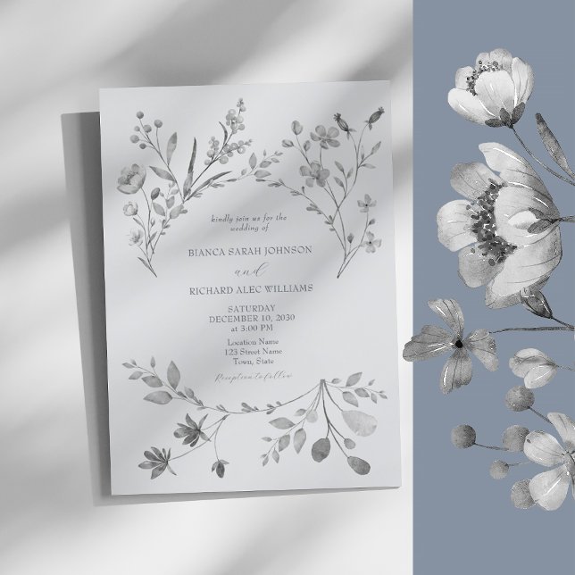 Boho Silver Blå Bröllopsinbjudan Inbjudningar (Skapare uppladdad)