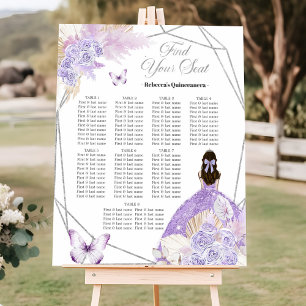 Boho Silver Lila Blommigt 15 Años Sittplatsdiagram Poster