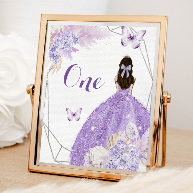 Boho Silver Lila blommor Quinceañera Bordsnummer (Skapare uppladdad)