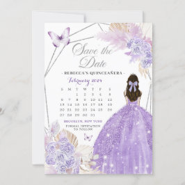 Boho Silver Lilac 15 Años sparar datumkalender Inbjudningar