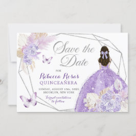 Boho Silver Lilac-Blommigten Quinceañera sparar da Inbjudningar