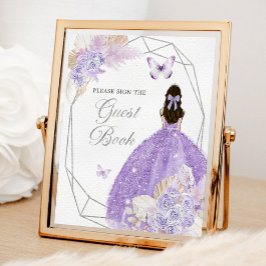 Boho Silver Lilac Geometric Quinceañera Guest Bok Poster