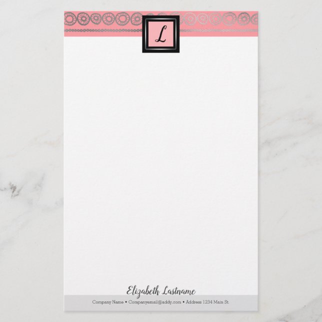 Boho Silver Ram Initial & Namn Monogram Statione Brevpapper (Framsida)