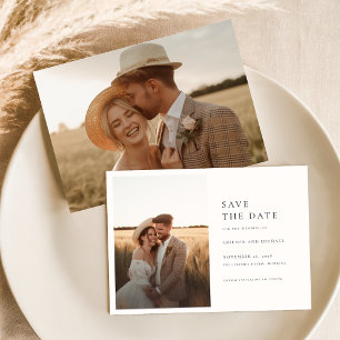 Boho Simple Elegant Photo Bröllop spara datum Inbjudningar
