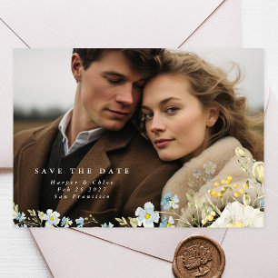 Boho Simple Elegant Vild Flower Bröllop Spara Datumet