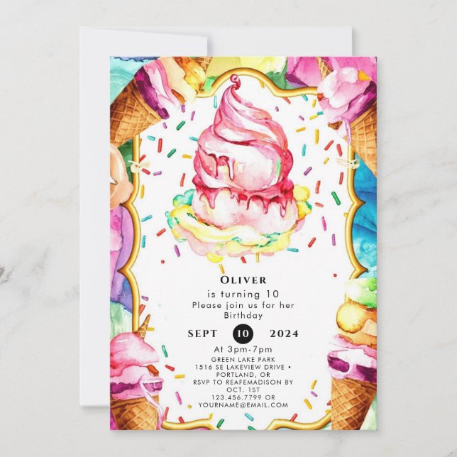 Boho Simple Magic Ice Cream Birthday Inbjudningar (Framsida)
