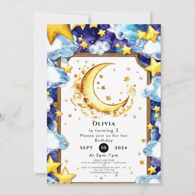 Boho Simple Måne Birthday Inbjudningar (Framsida)