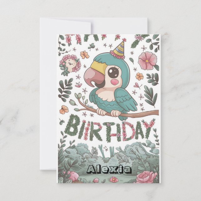 Boho Simple Parrot Digital Birthday Kort (Framsida)