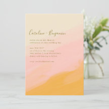 Boho Simple Watercolor Rosa Gult Script Bröllop