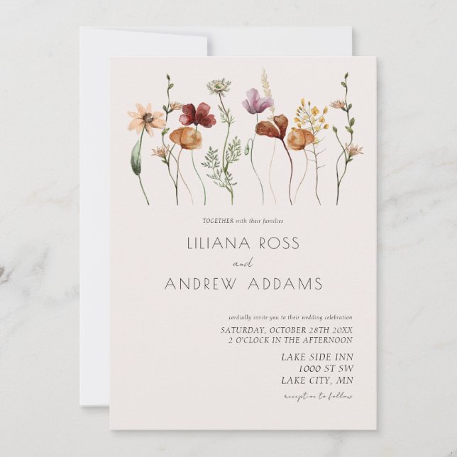 Boho Simple Wildblombröllopsinbjudan Inbjudningar (Framsida)