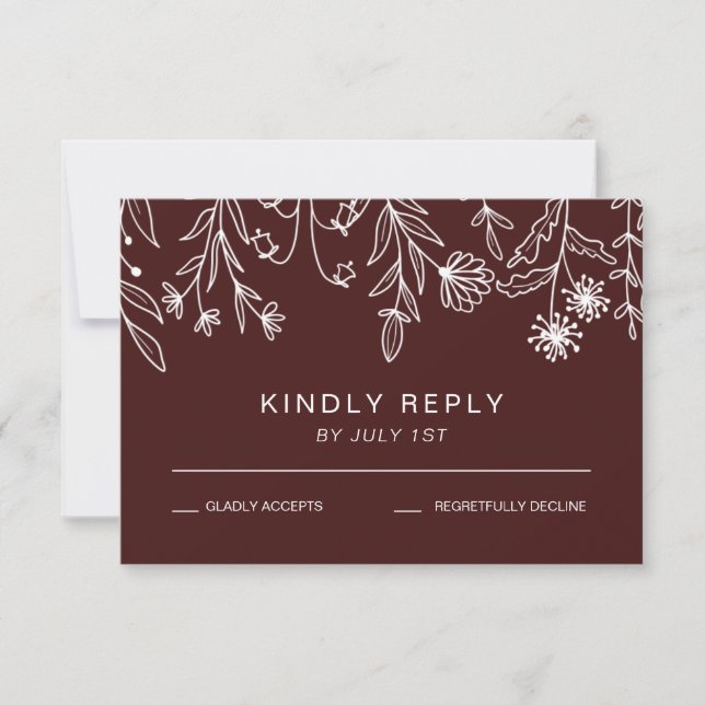 Boho Simple Wildblomburgundy Bröllop OSA Card Kort (Framsida)