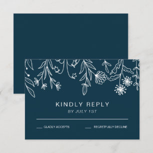 Boho Simple Wildblomman Navy Blue Bröllop OSA Kort