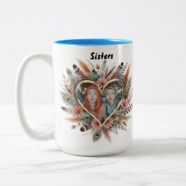 Boho Sister Mug with Floral Heart & Names Mugg