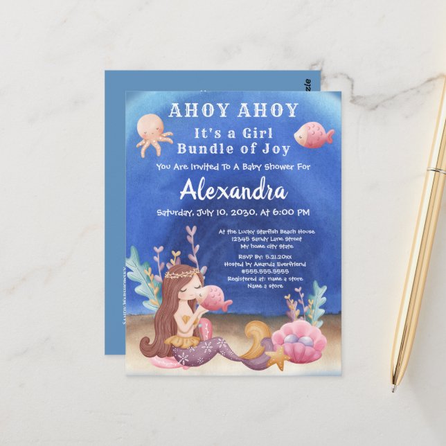 Boho Sjöjungfru, Tropical Fish Rosa Girl Baby Show Vykort (Fram/Back In Situ)