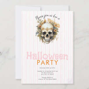 Boho Skalle Blommig Rosa Randig Halloweenfest Inbjudningar