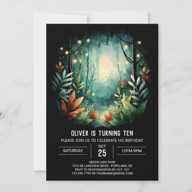 Boho Skogen Printable Woodland Birthday Inbjudningar (Framsida)