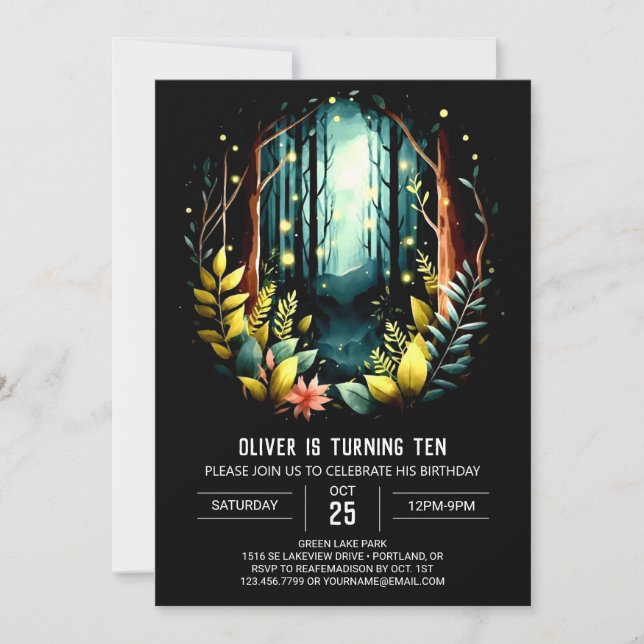 Boho Skogen Printable Woodland Birthday Inbjudningar (Framsida)