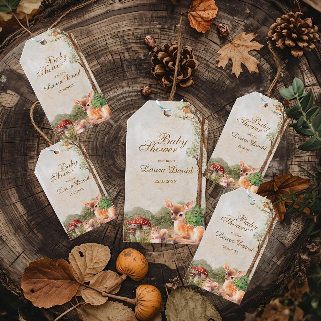 Boho-skogen Skogsdjur Rustic Baby Shower Presentetikett (Skapare uppladdad)