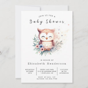 Boho Skogen Uggla Baby Shower Inbjudningar