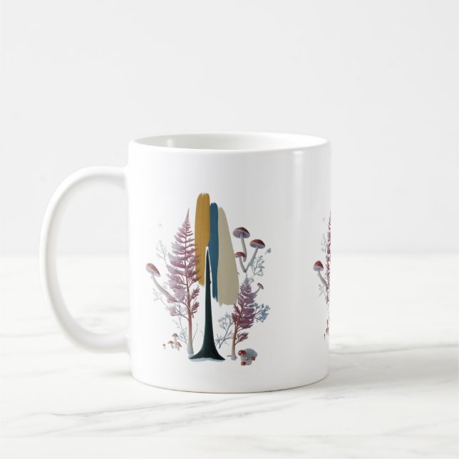Boho Skogs Abstrakt Penseldrag Klassisk Mugg (Vänster)